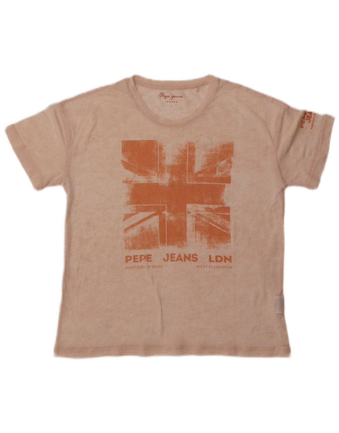 PEPE Jeans Damen Übergroßes grafisches T-Shirt-Oberteil UK 10 Small Beige Baumwolle