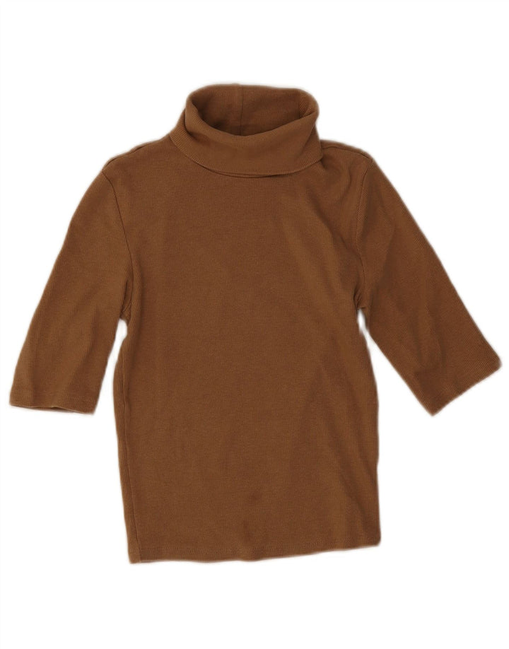 Zara Damen Rollkragen-Crop-Top UK 8 Small Braune Baumwolle