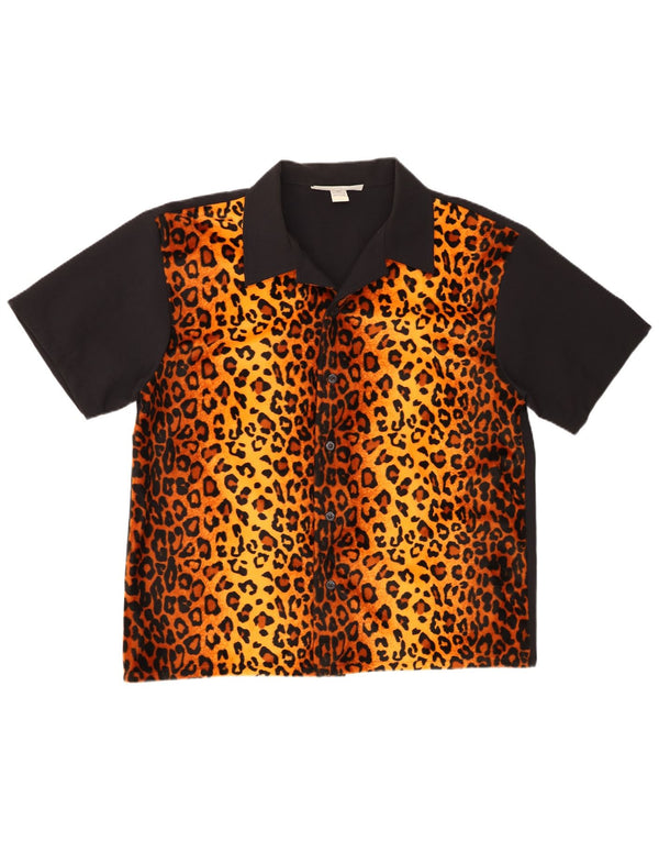 Vintage Herren Kurzarmhemd XL Schwarz Animal Print Polyester