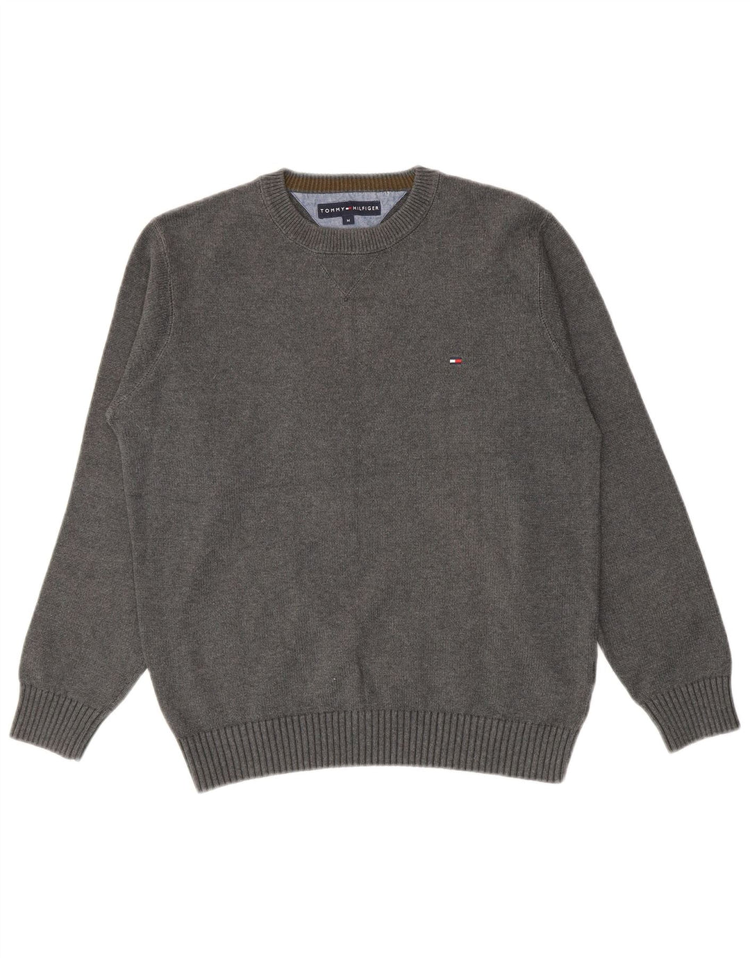 Tommy Hilfiger Herren-Pullover mit Rundhalsausschnitt, mittelgraue Baumwolle