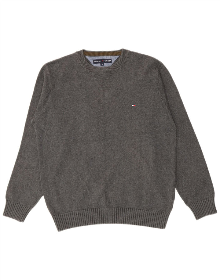 Tommy Hilfiger Herren-Pullover mit Rundhalsausschnitt, mittelgraue Baumwolle