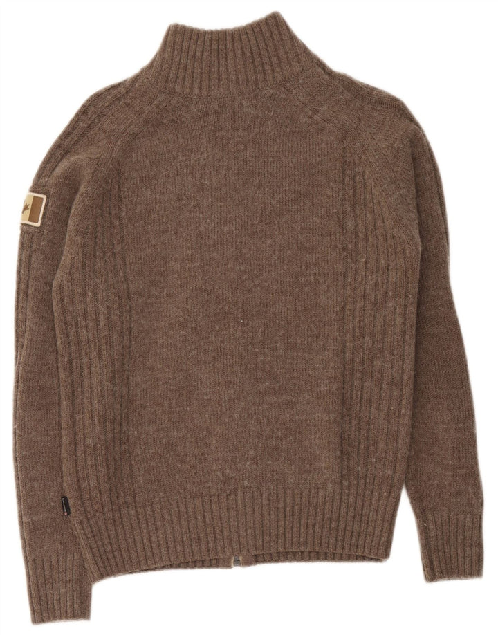 Canadiens Damen-Strickjacke in Übergröße mit durchgehendem Reißverschluss, Gr. 10, Größe S, braune Wolle