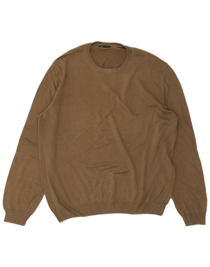 MASSIMO DUTTI Herren-Pullover mit Rundhalsausschnitt, XL, braune Baumwolle
