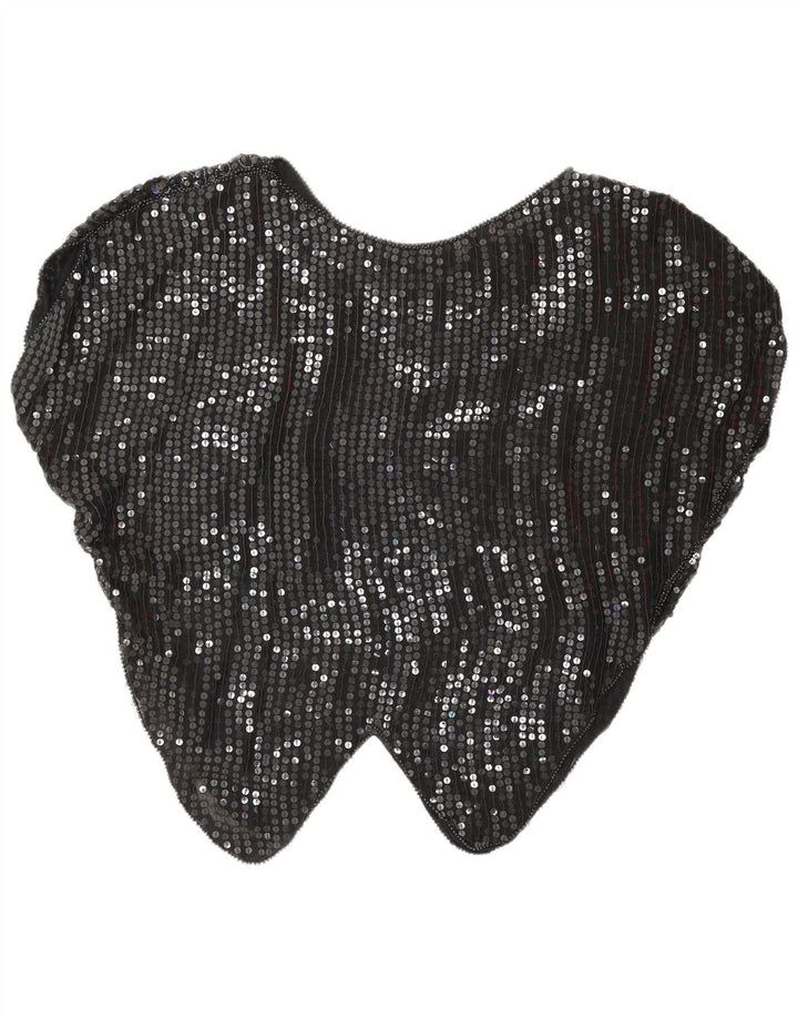 Vintage Damen Fledermaus-Pailletten-Bluse Top UK 16 Groß Schwarz Argyle/Diamant