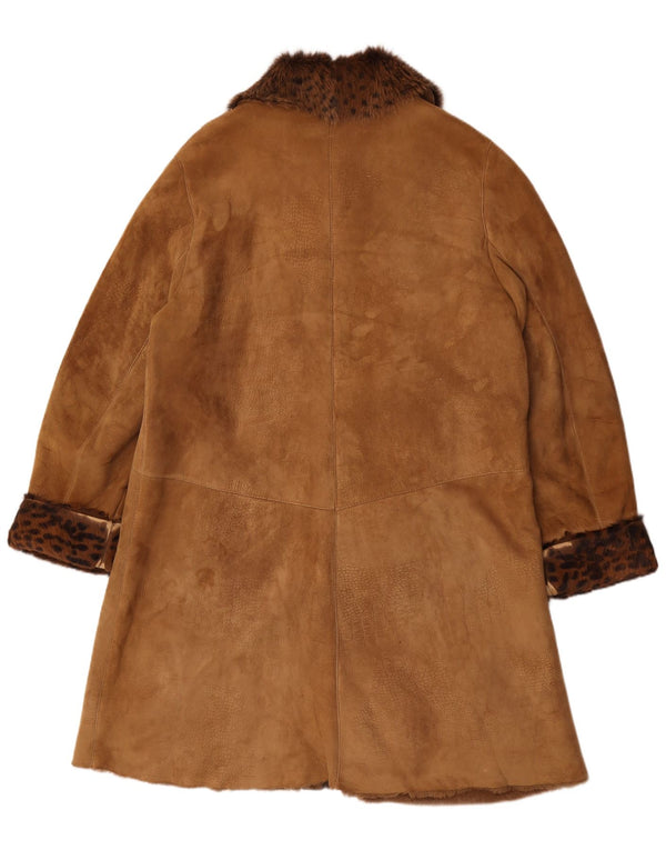 Vintage Damen Übergroßer Lammfellmantel UK 14 Mittelbrauner Tierdruck