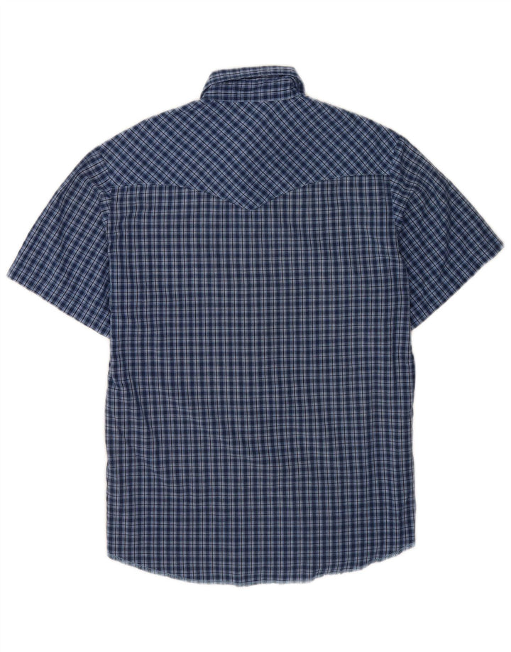 Wrangler Herren-Kurzarmhemd aus mittelblauer, karierter Baumwolle