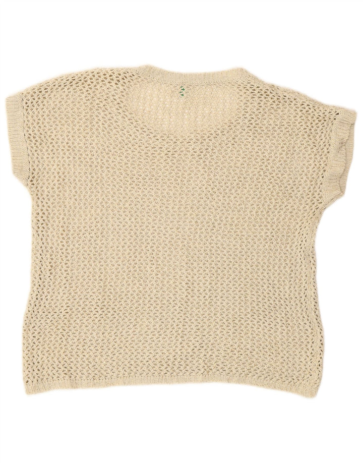 Benetton Damen Häkelweste Tanktop UK 14 Medium Beige
