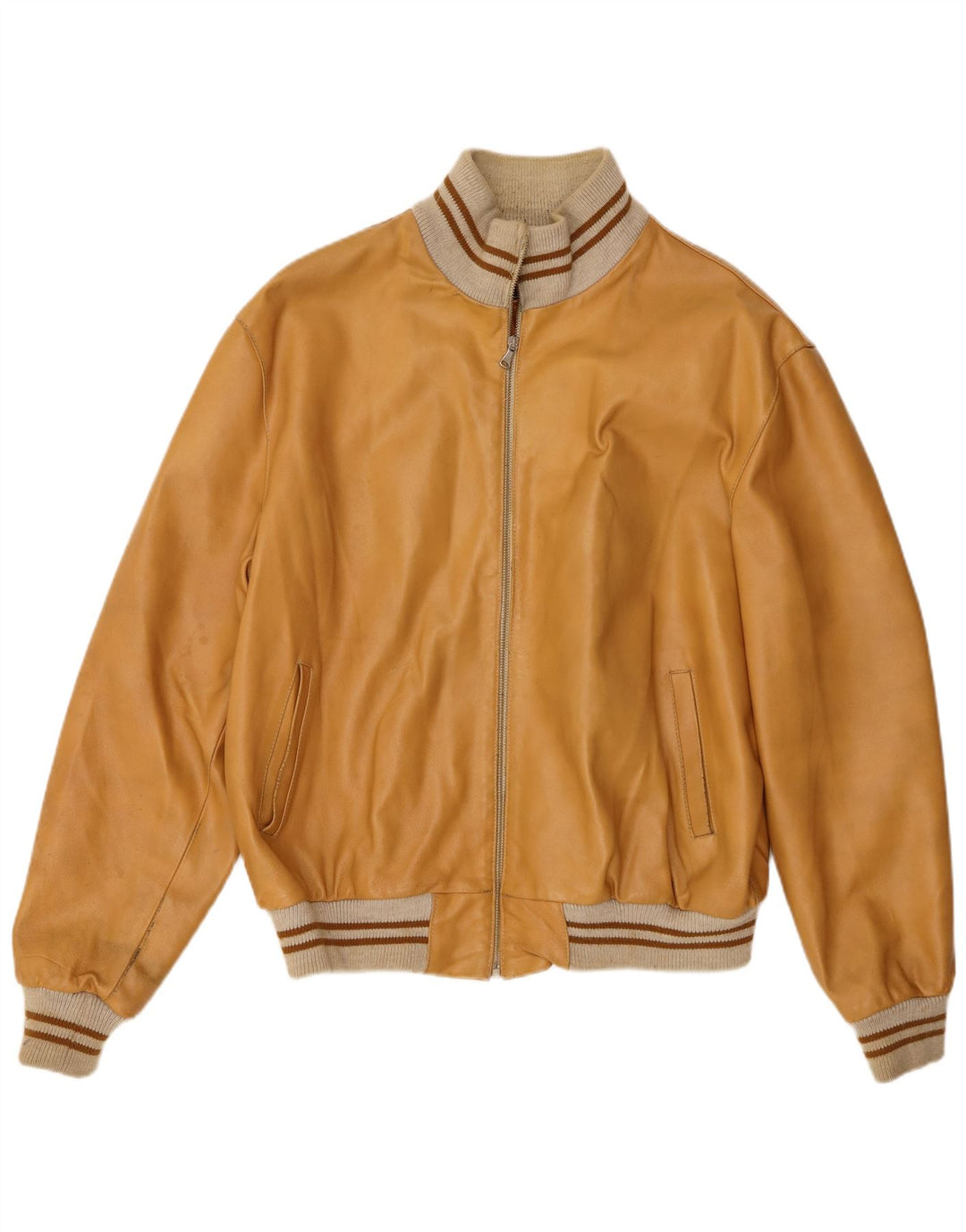 Vintage Herren Bomber Lederjacke UK 42 XL Beige Leder