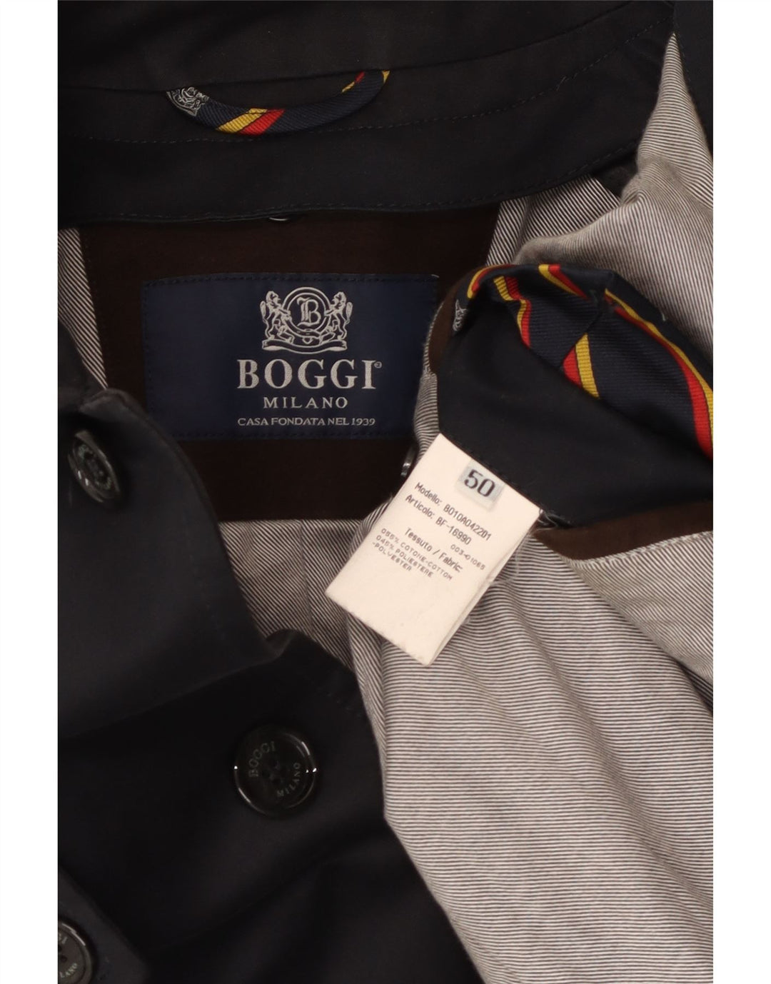 Boggi Herren Trenchcoat IT 50 Große marineblaue Baumwolle