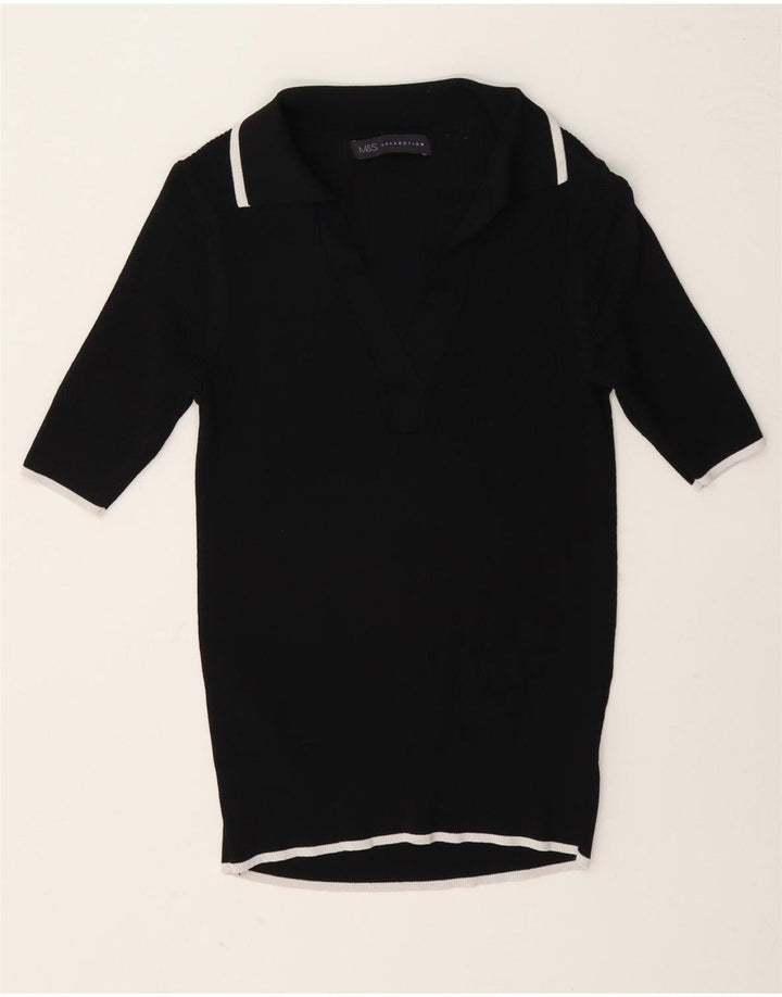 Marks & Spencer Damen Poloshirt UK 8 Small Schwarze Viskose
