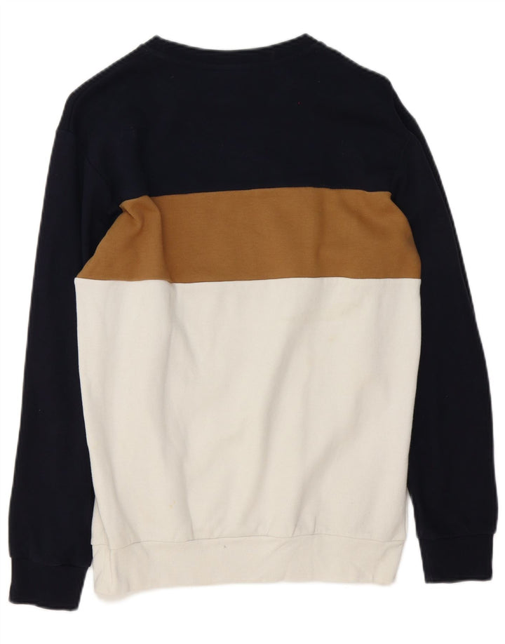 Zara Herren-Sweatshirt-Pullover, klein, weiße Colourblock-Baumwolle