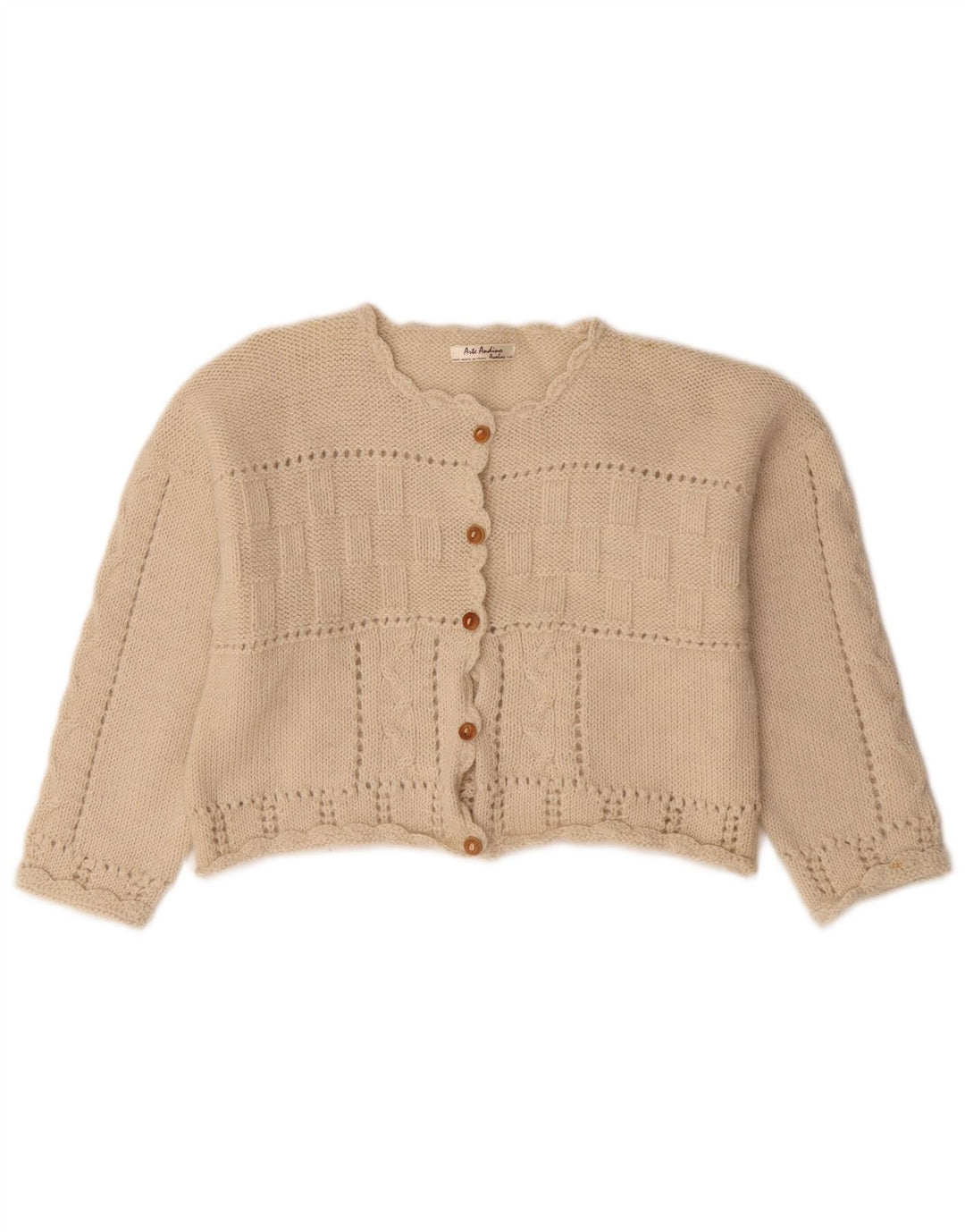 Vintage Damen Crop Cardigan Pullover UK 14 Medium Beige