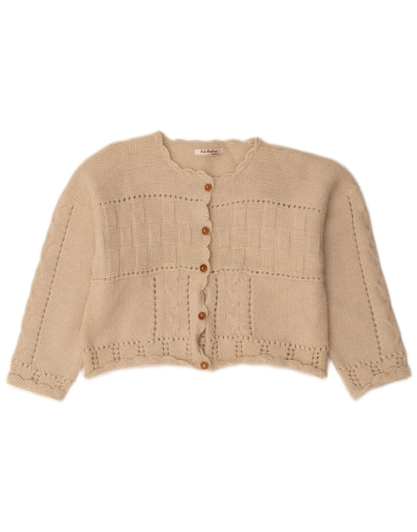 Vintage Damen Crop Cardigan Pullover UK 14 Medium Beige