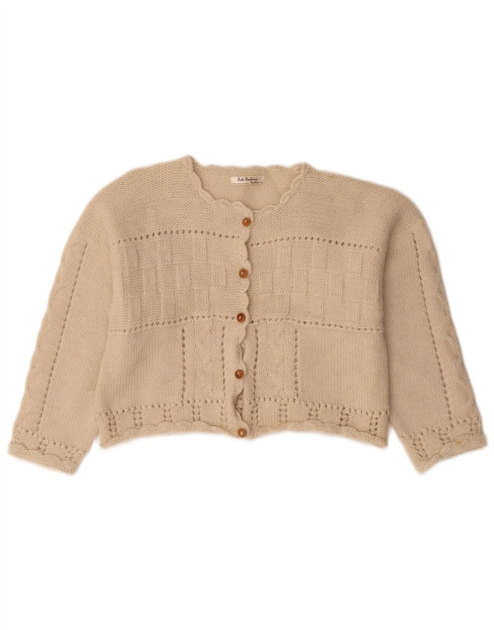 Vintage Damen Crop Cardigan Pullover UK 14 Medium Beige