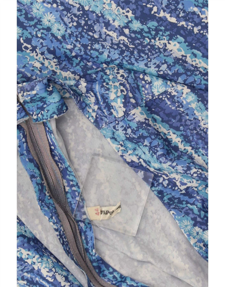 Vintage Damen Ärmelloses A-Linien-Kleid IT 44 Mittelblaues Blumenmuster aus Polyester