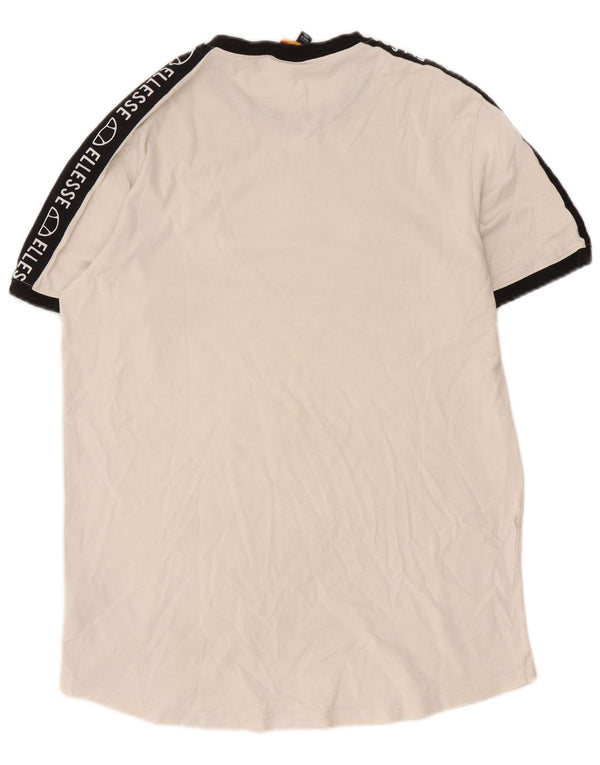 Ellesse Herren-T-Shirt mit Grafik, groß, cremefarbene Blockfarben-Baumwolle