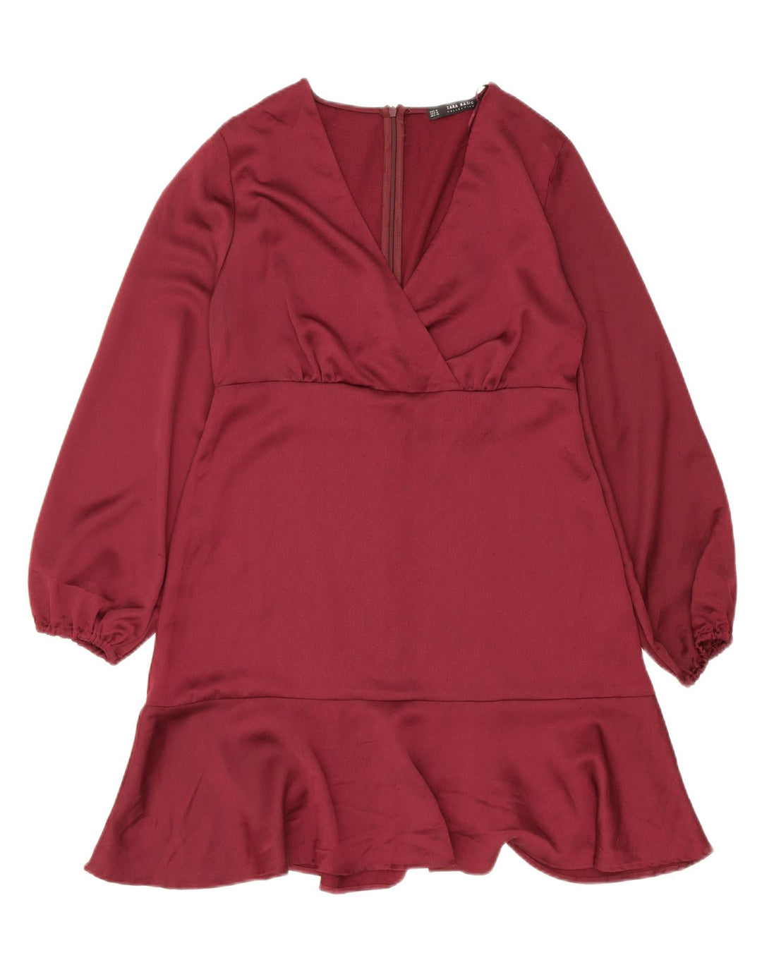 ZARA Womens Long Sleeve A-Line Dress UK 12 Medium Burgundy Polyester Vintage Zara and Second-Hand Zara from Messina Hembry 