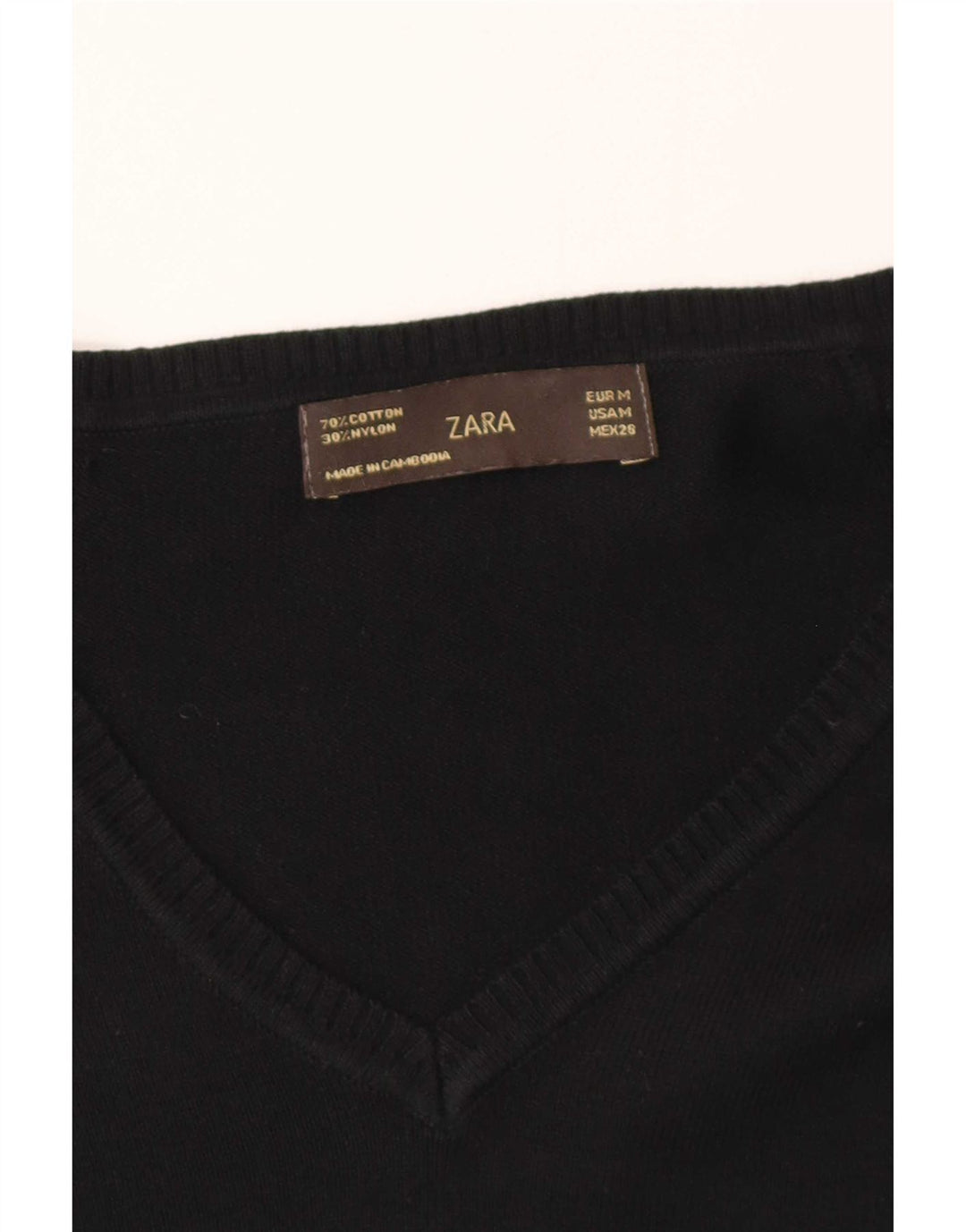 Zara Damen-Pullover mit V-Ausschnitt, UK 12, mittelschwarz, Baumwolle
