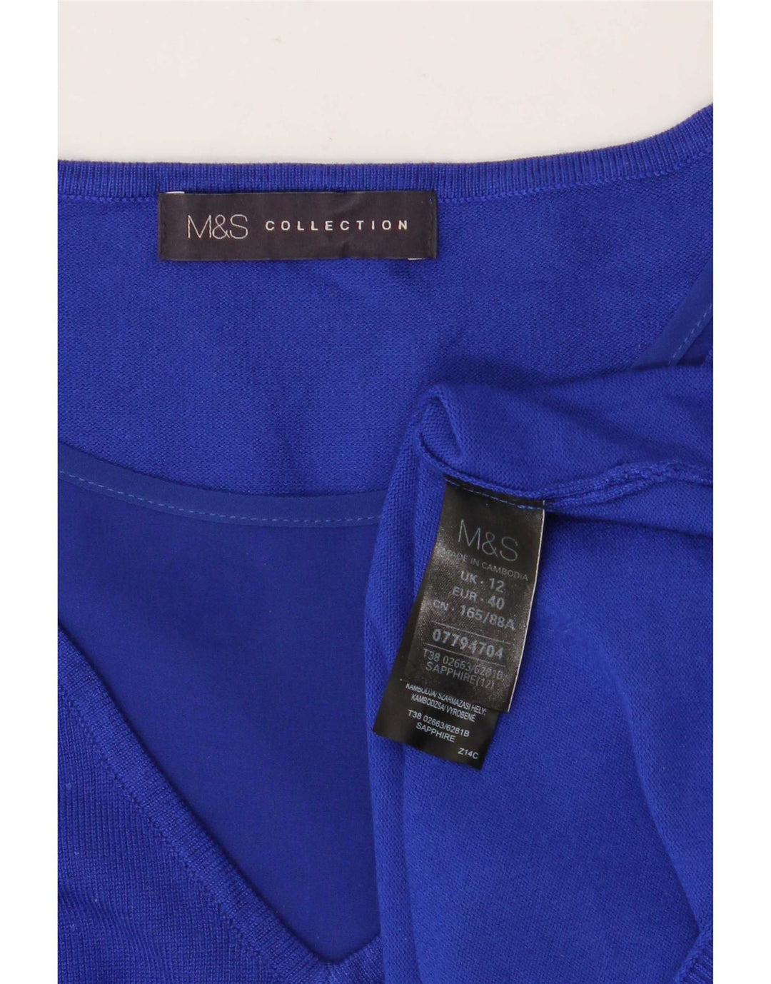 Marks & Spencer Damen-Pullover mit 3/4-Ärmeln und V-Ausschnitt, Gr. 12, Mittelblau