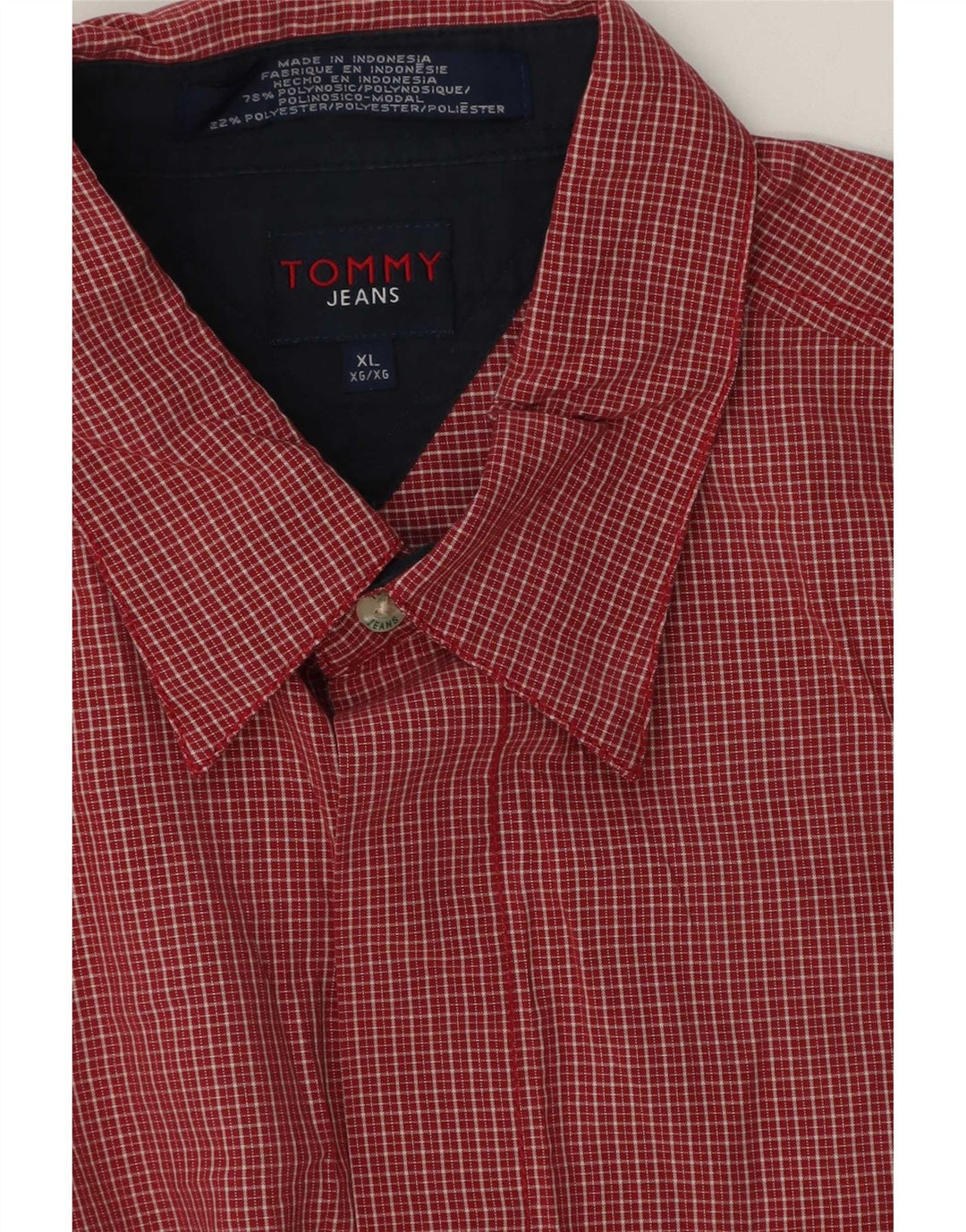 Tommy Hilfiger Herren Kurzarmhemd XL Rot Gingham Polyester