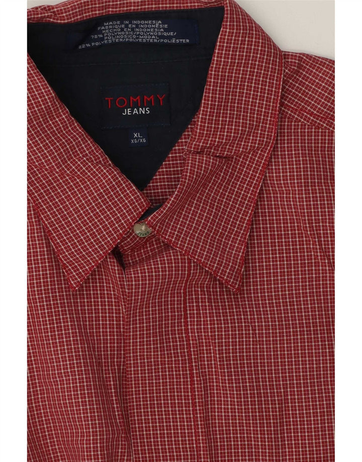 Tommy Hilfiger Herren Kurzarmhemd XL Rot Gingham Polyester