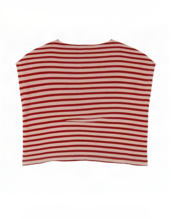 Zara Damen-Pullover mit bauchfreiem U-Boot-Ausschnitt, UK 16, Größe L, rot gestreift