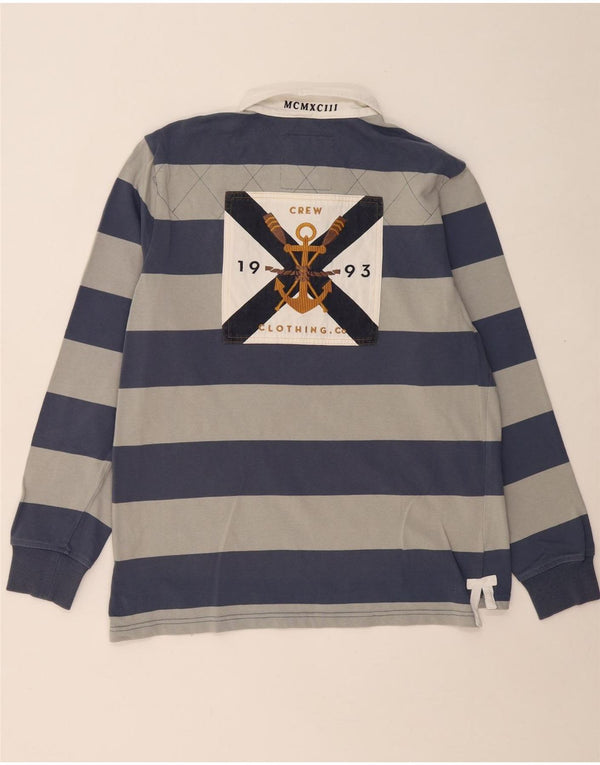 CREW CLOTHING Herren-Rugby-Poloshirt mit Grafik, langärmlig, groß, grau gestreift