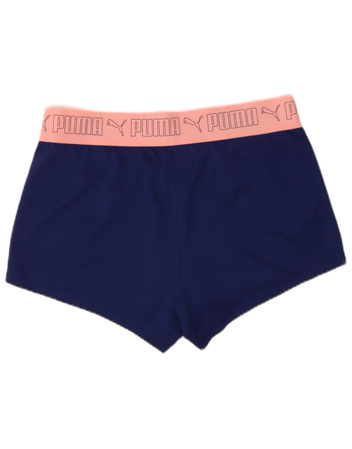 Puma Damen Grafik-Sportshorts, groß, blaues Farbblock-Polyester