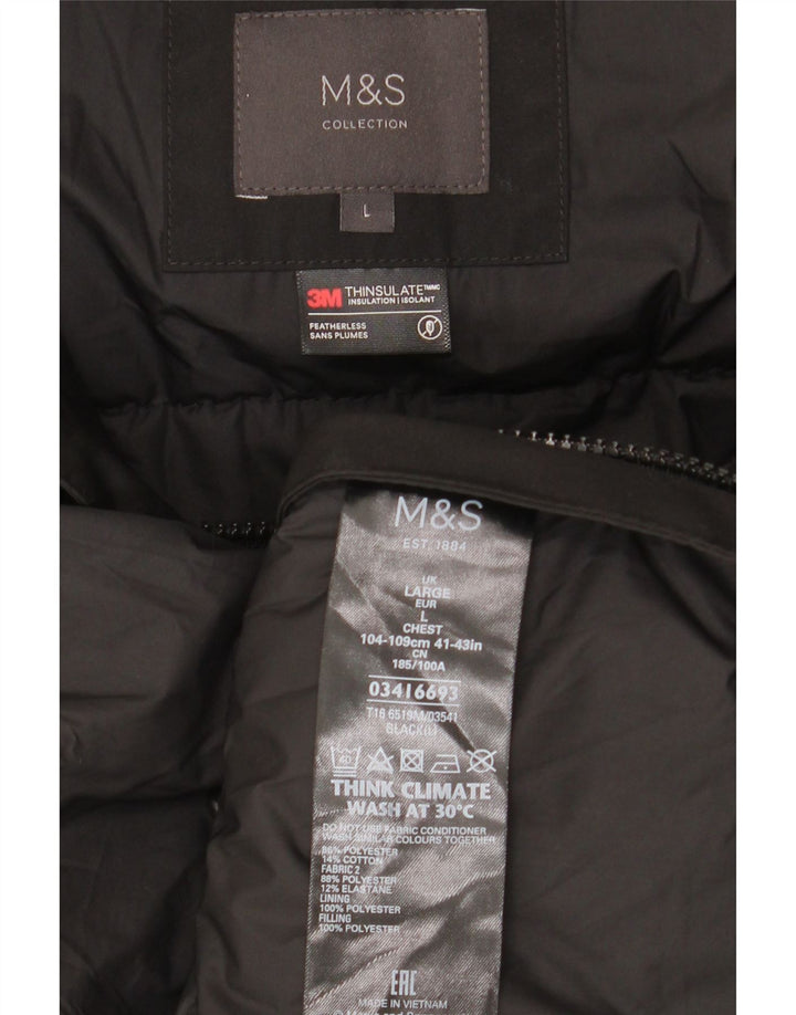 Marks & Spencer Herren-Skijacke mit Kapuze, UK 40, Größe L, Schwarz, Farbblock