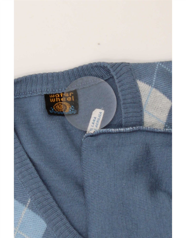Vintage Herren Weste Tank Top Mittelblau Argyle/Diamond Wool