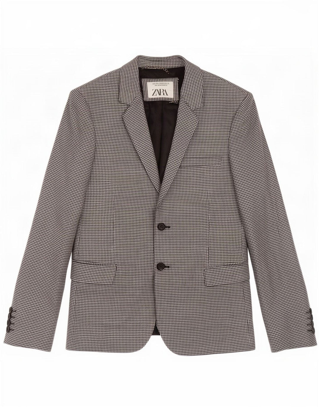 Zara Herren 2-Knopf-Blazerjacke EU 46 Kleine schwarze Hahnentrittwolle