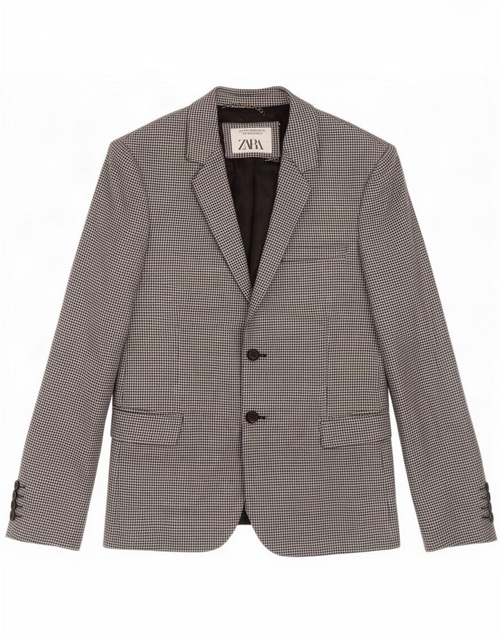 Zara Herren 2-Knopf-Blazerjacke EU 46 Kleine schwarze Hahnentrittwolle