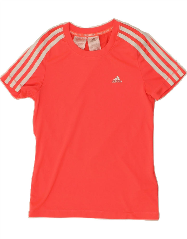 ADIDAS Girls Climacool Graphic T-Shirt Top 9-10 Years Red Polyester Vintage Adidas and Second-Hand Adidas from Messina Hembry 