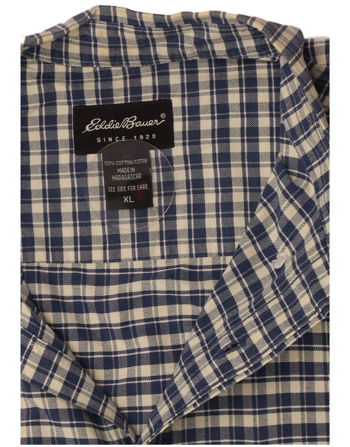 Eddie Bauer Herren-Kurzarmhemd XL, blau kariert, Baumwolle