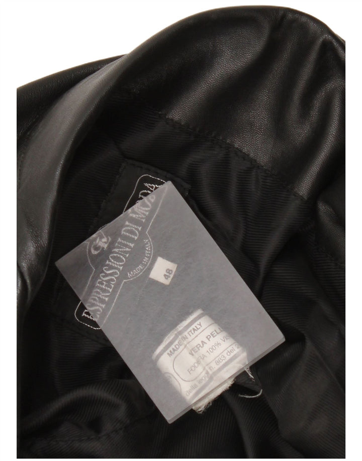 Vintage Damen 3 Knopf Leder Blazer Jacke IT 48 XL Schwarzes Leder