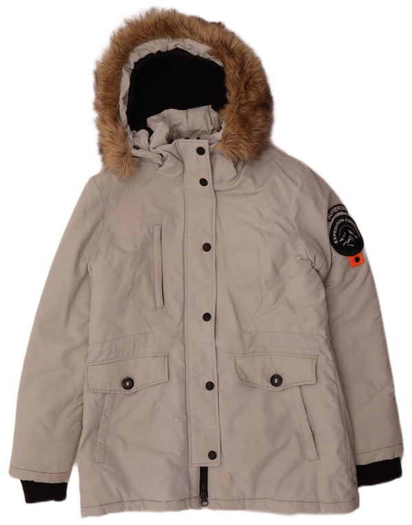 Superdry Damen-Parkajacke mit Kapuze, UK 14, großes graues Nylon