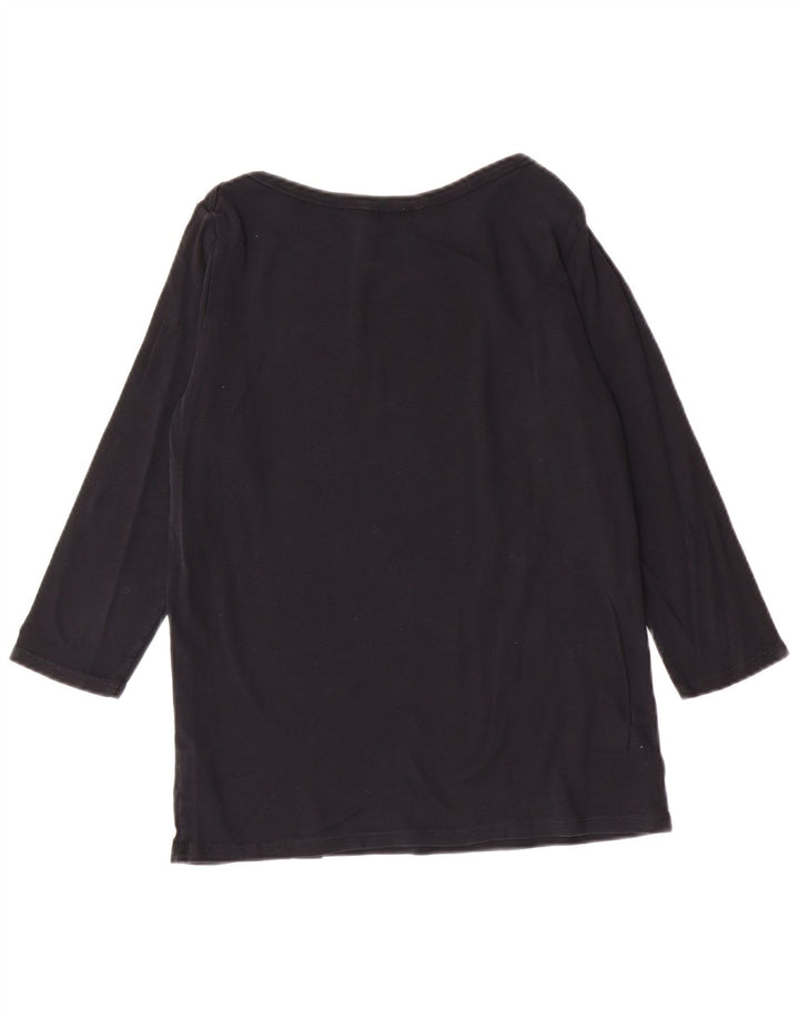 BENETTON Damen-Top, 3/4-Ärmel, UK-Größe 14, Größe L, schwarze Baumwolle