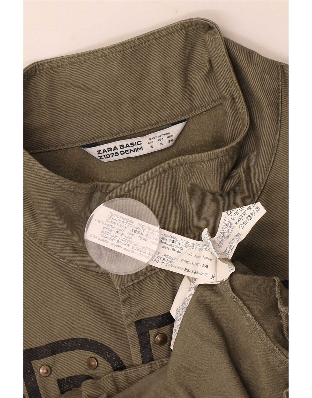 Grafische Bomberjacke für Herren von Zara, UK 36, Größe S, Khaki, Baumwolle