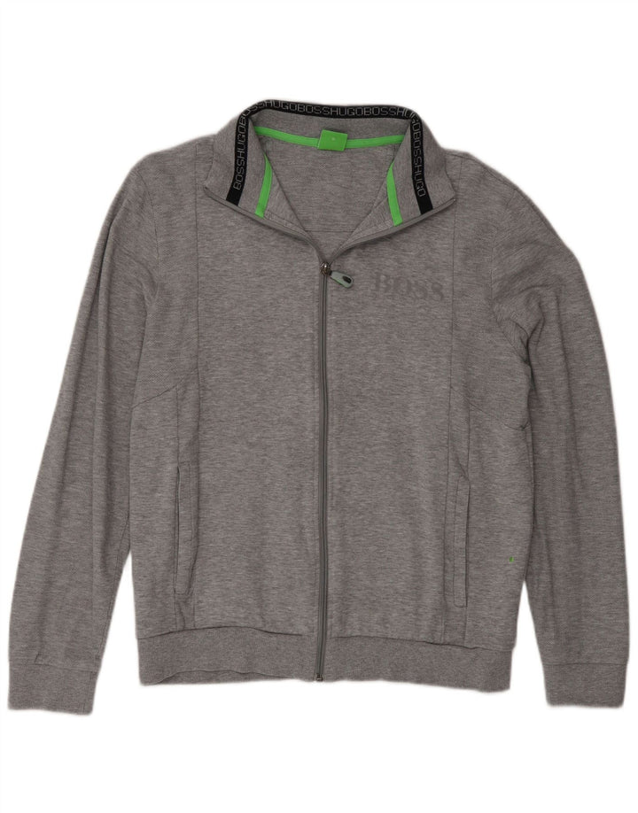 Hugo Boss Herren-Trainingsanzug-Top-Jacke aus mittelgrauer Baumwolle