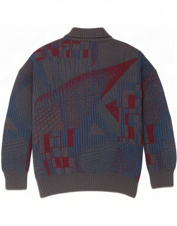 Vintage Herren Cardigan Pullover IT 54 XL Graue geometrische Wolle