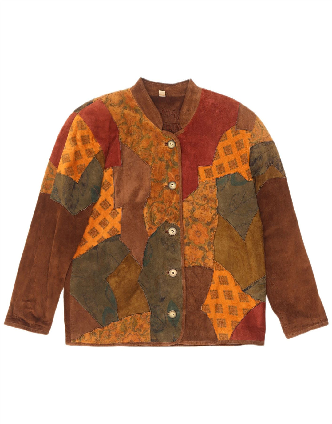 Landhaus Damen Loose Fit Wildlederjacke UK 12 Mittelbraunes Patchwork-Leder