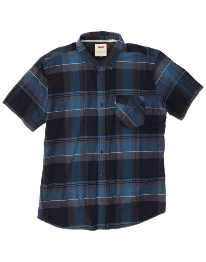 Levi's Mens Short Sleeve Shirt Large Navy Blue Check Cotton