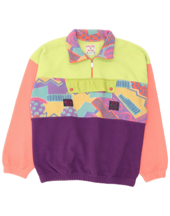 Benetton Herren-Fleecepullover mit Reißverschluss am Hals, XL, mehrfarbig, geometrisch, Polyester