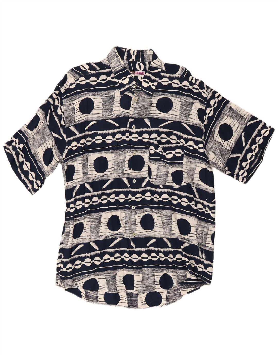 Big Match Herren Kurzarmhemd XL Marineblau Geometrisch