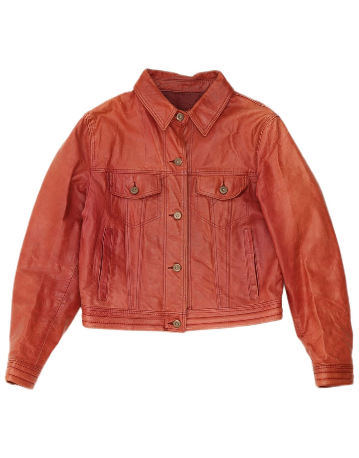 Vintage Damen Crop Lederjacke UK 12 Mittelrotes Leder