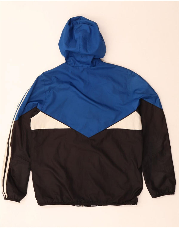 Adidas Regenjacke mit Kapuze für Jungen, 13–14 Jahre, blaues Colourblock-Polyester