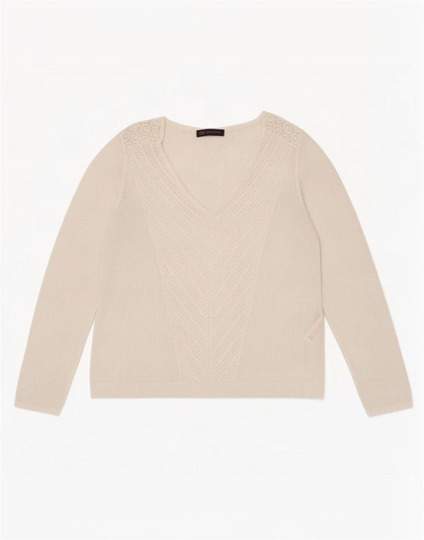Marks & Spencer Damen-Pullover mit V-Ausschnitt, UK 14, Größe L, weiße Viskose