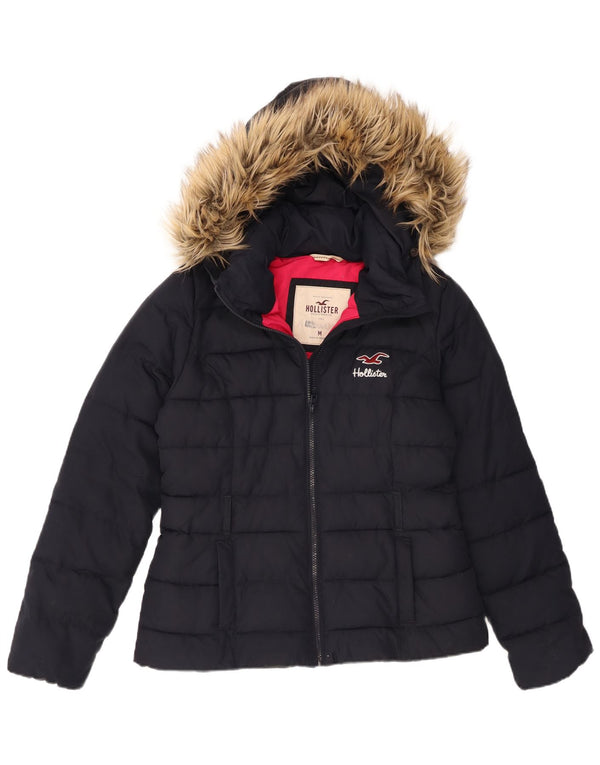Hollister Wattierte Damenjacke mit Kapuze, UK 12, Mittelmarineblau, Polyester