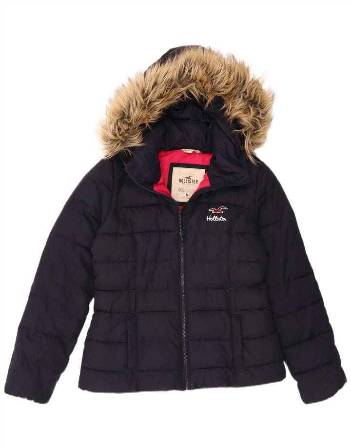 Hollister Wattierte Damenjacke mit Kapuze, UK 12, Mittelmarineblau, Polyester