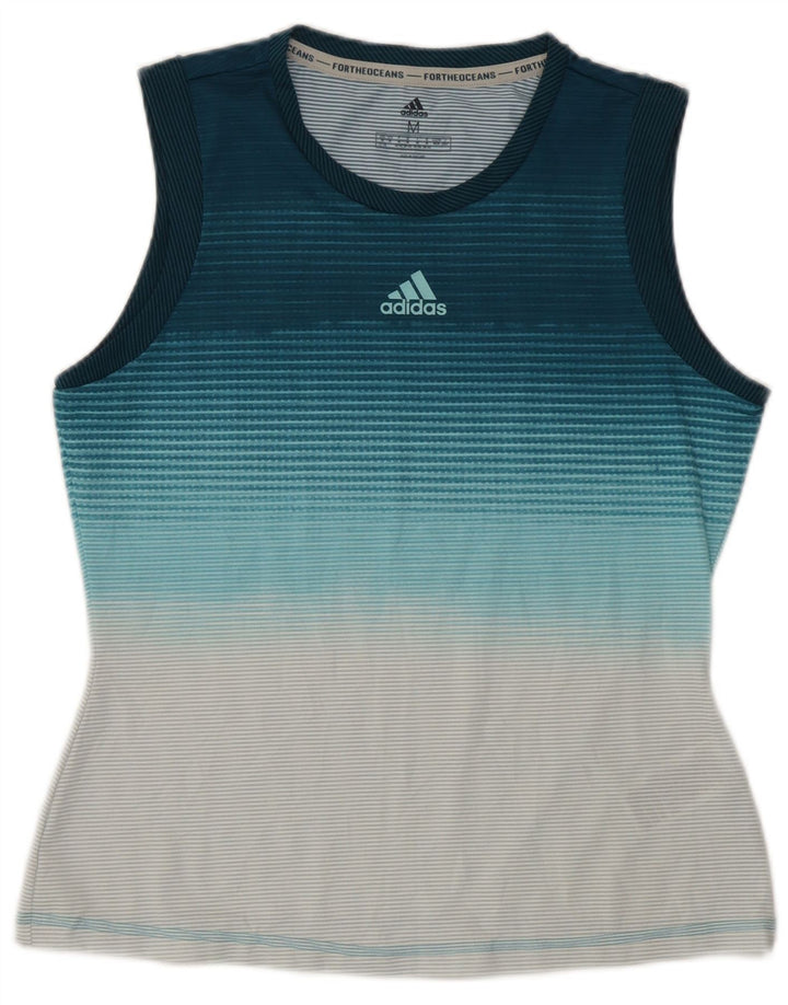 Adidas Damen Weste Top UK 12/14 Mittelblau gestreift Polyester